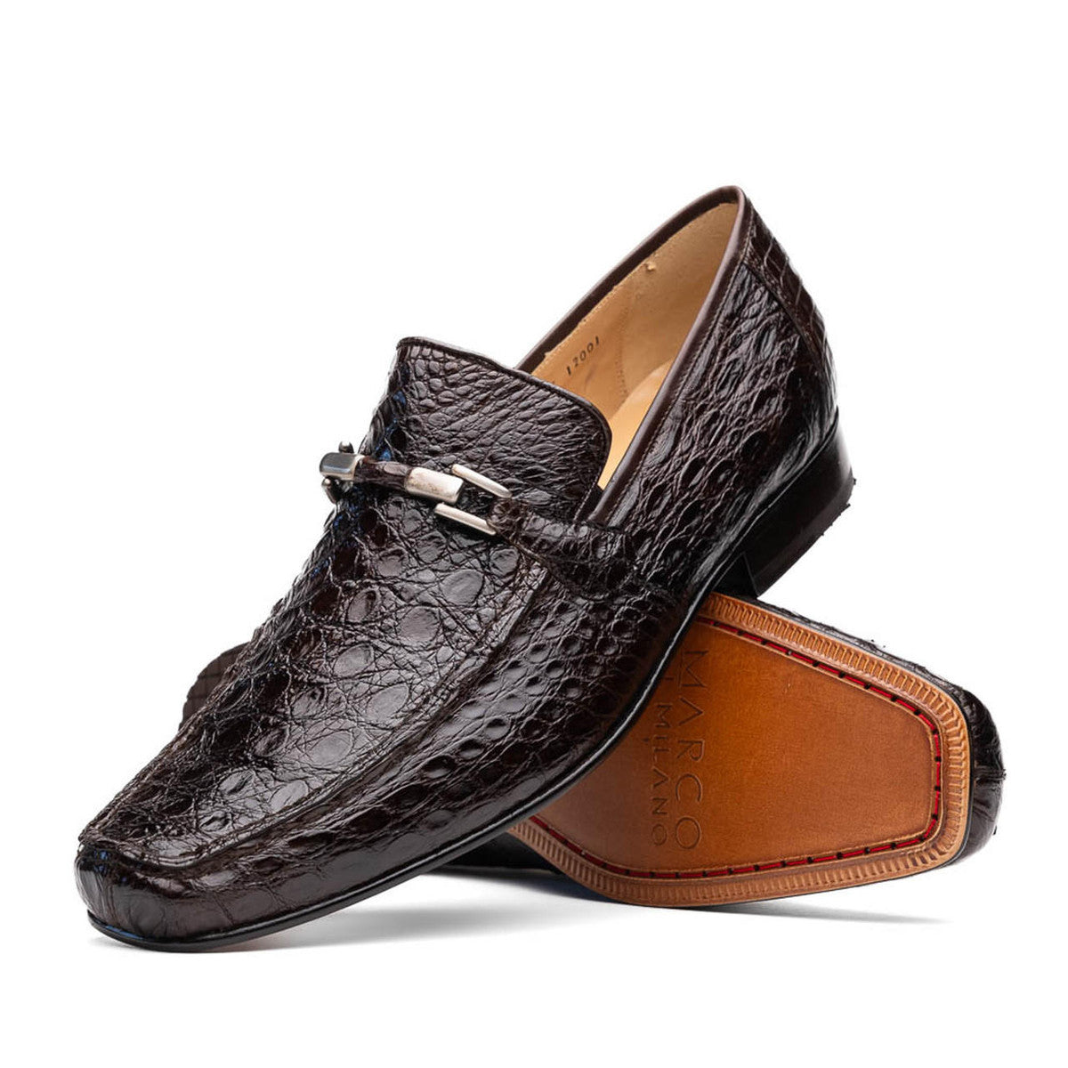 Brown Caiman Gator Loafer with Metal Bit by Marco Di Milano