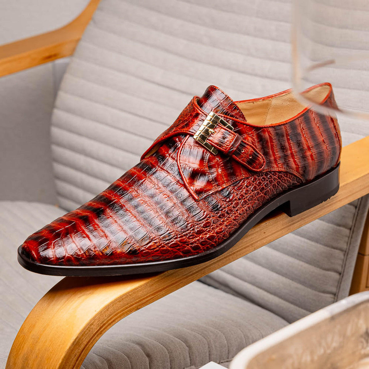 Marco Di Milano Cognac Caiman Gator Dress Shoes