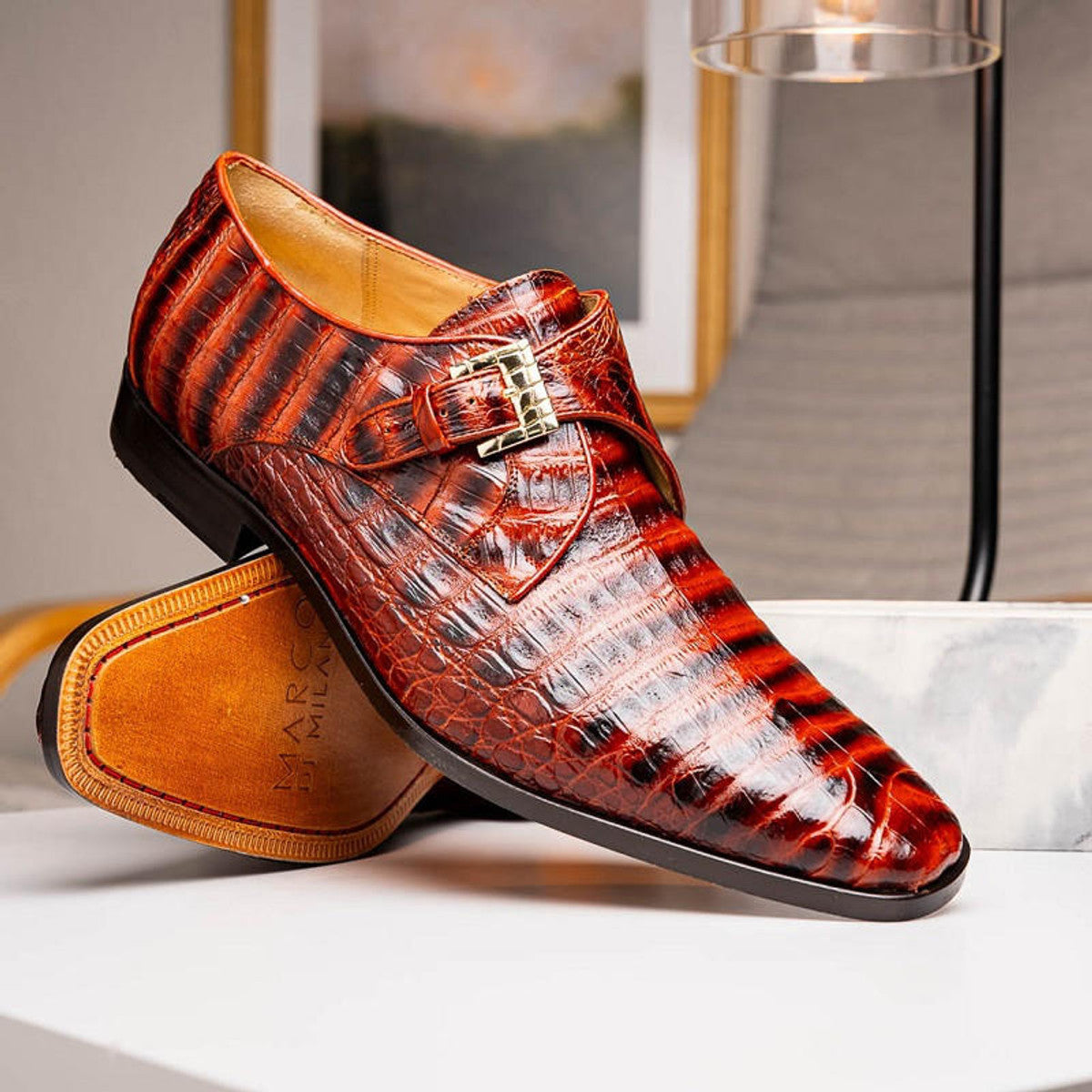 Marco Di Milano Cognac Caiman Gator Dress Shoes
