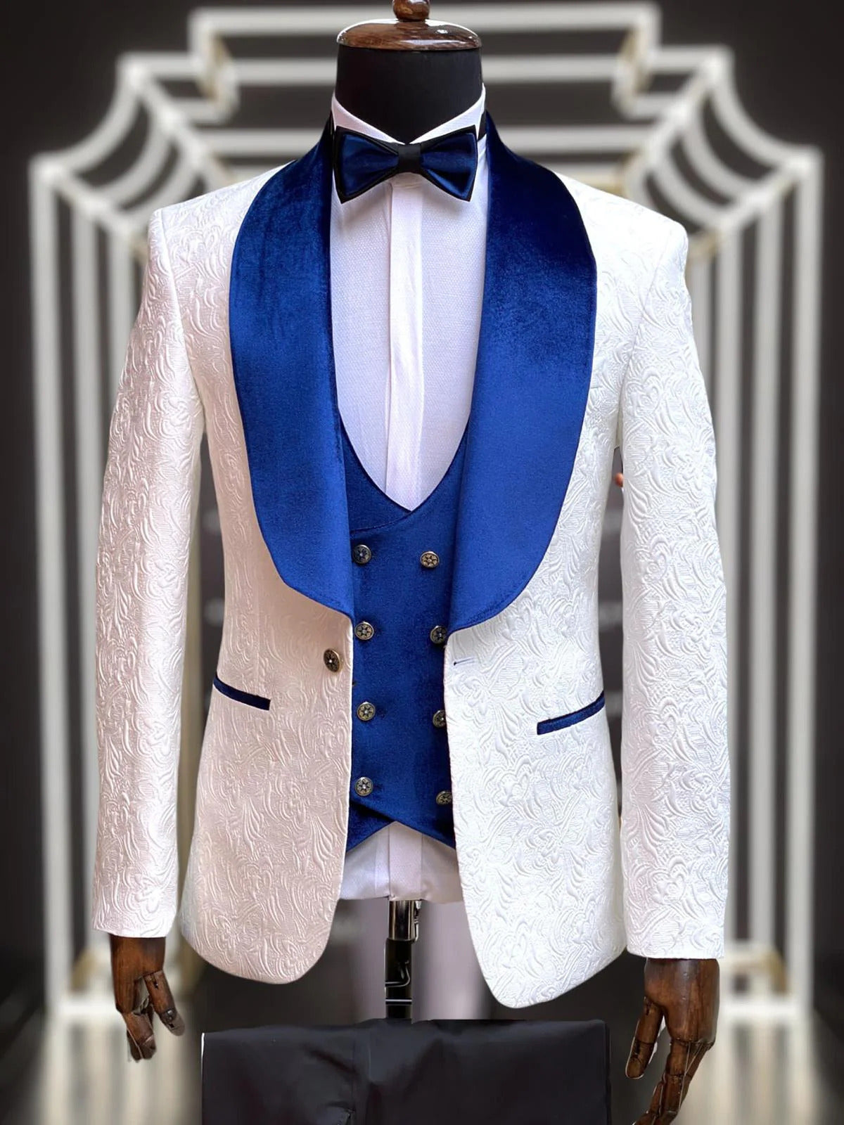 Paisley Blue Velvet 4pc Suit with Bowtie