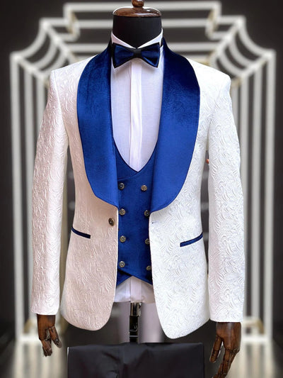 Paisley Blue Velvet 4pc Suit with Bowtie
