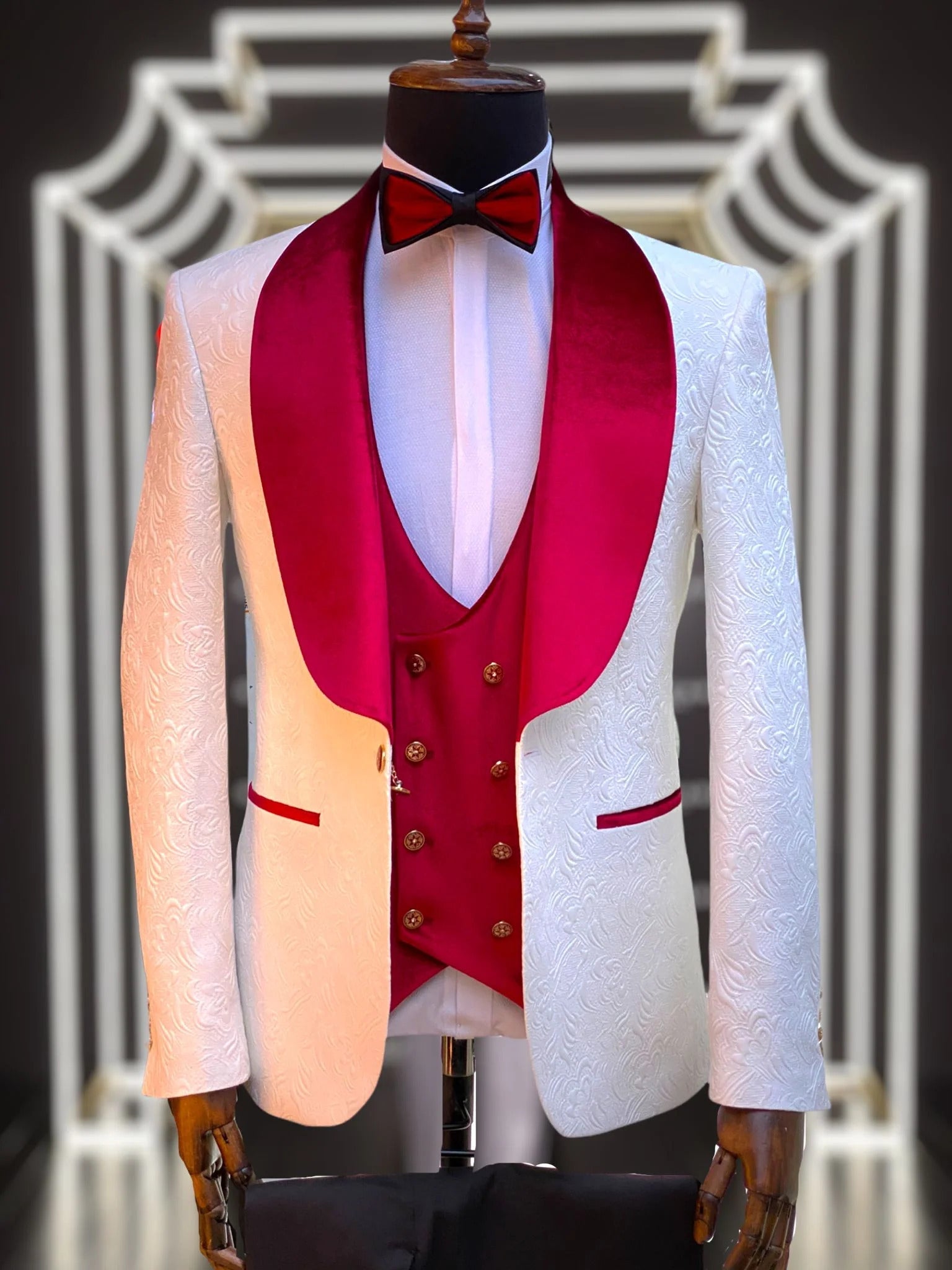 Marco Lorenzo Red Velvet Paisley 4pc Suit