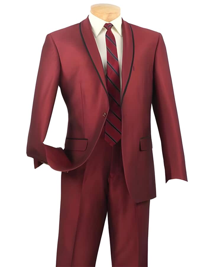 Mens 1 Button Maroon and Black Suits - Black and burgundy suit