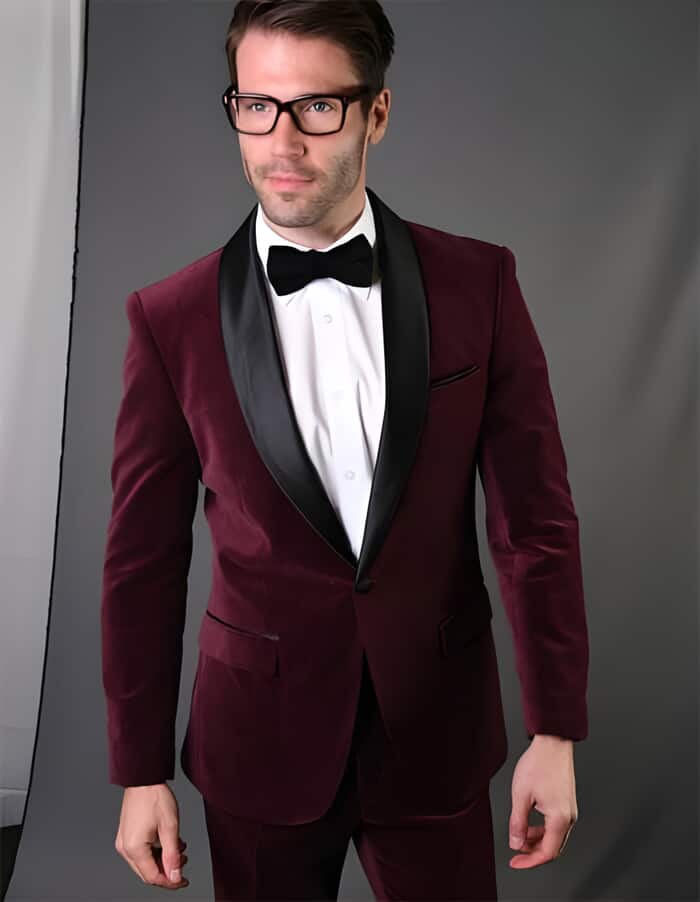 1 Button Maroon and Black Suit - Black and burgundy suit
