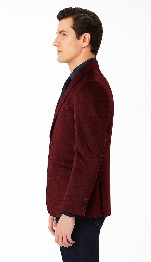 Maroon Velvet Blazer - Paisley Sport Coat - Slim Fit