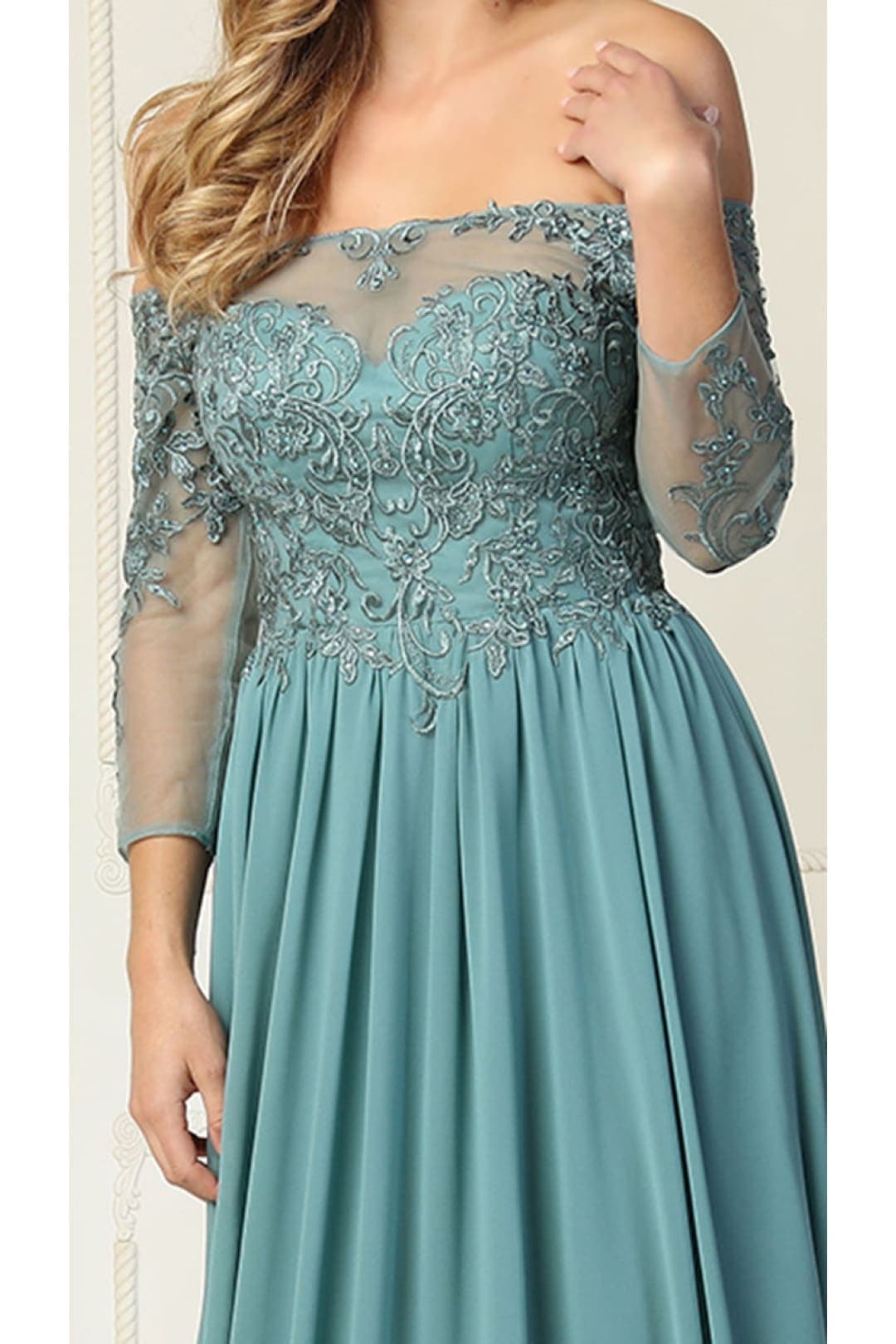 May Queen MQ1853 Off Shoulder Embroidered Plus Size Formal Gown