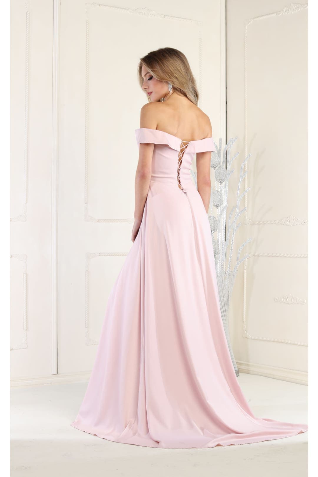 May Queen MQ1960 Off The Shoulder Corset A-Line Maxi Formal Prom Dress