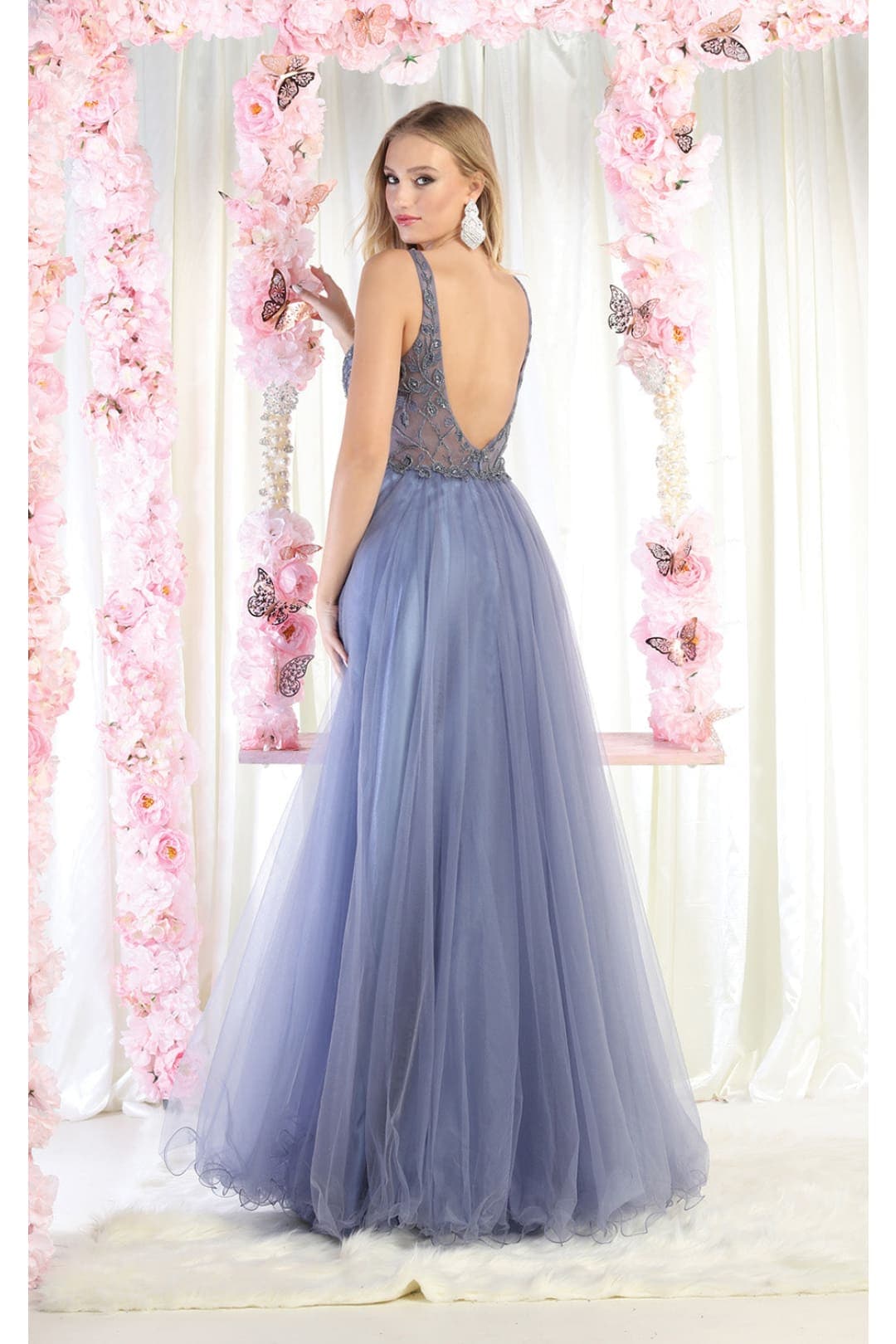 Embroidered A-line Prom Dress Sleeveless V-Neck Evening gown