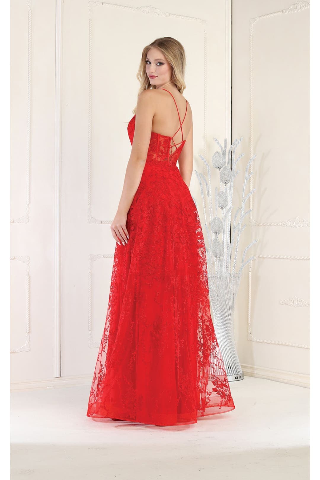 May Queen MQ1996 Corset Bone Embroiderd Lace Prom Long Evening Gown