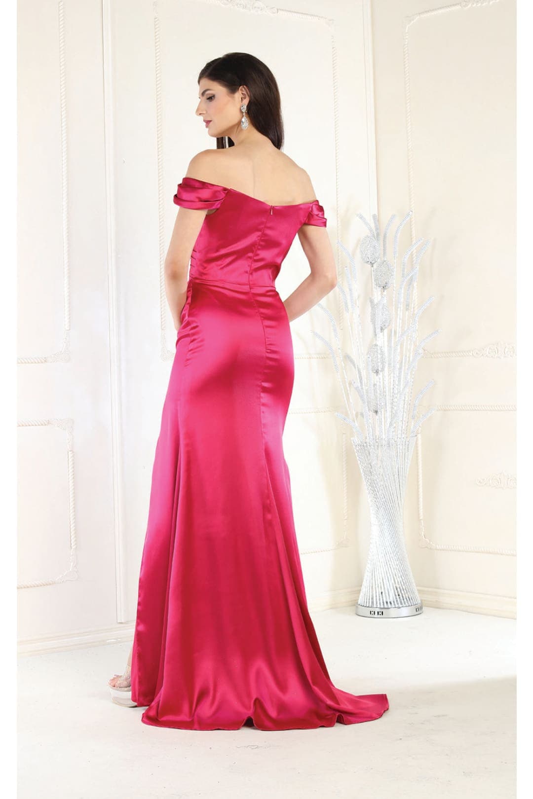 May Queen MQ1997 Off Shoulder Satin Bridesmaids Long Formal Gown