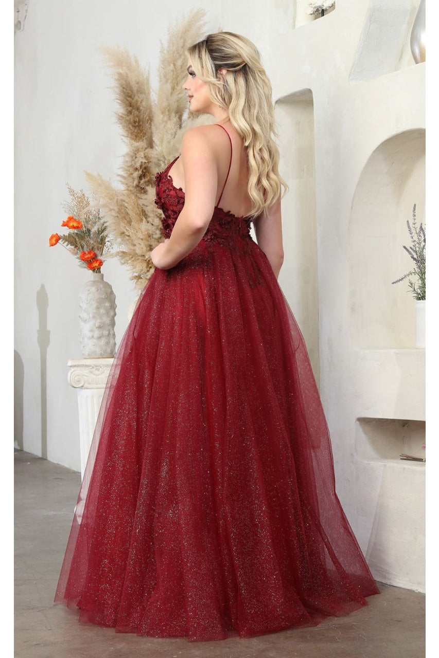 May Queen MQ2011 Spaghetti Strap Floral Embellished Tulle Evening Gown