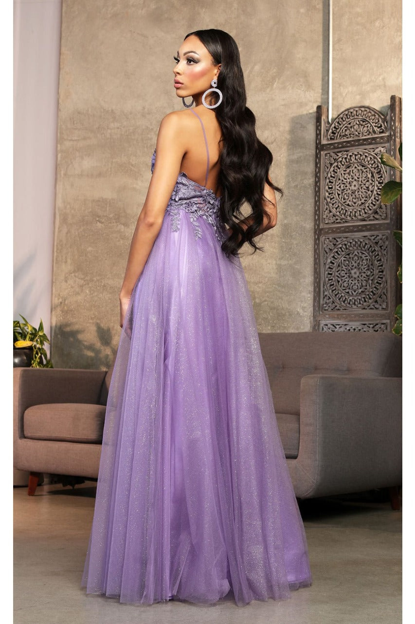 May Queen MQ2011 Spaghetti Strap Floral Embellished Tulle Evening Gown