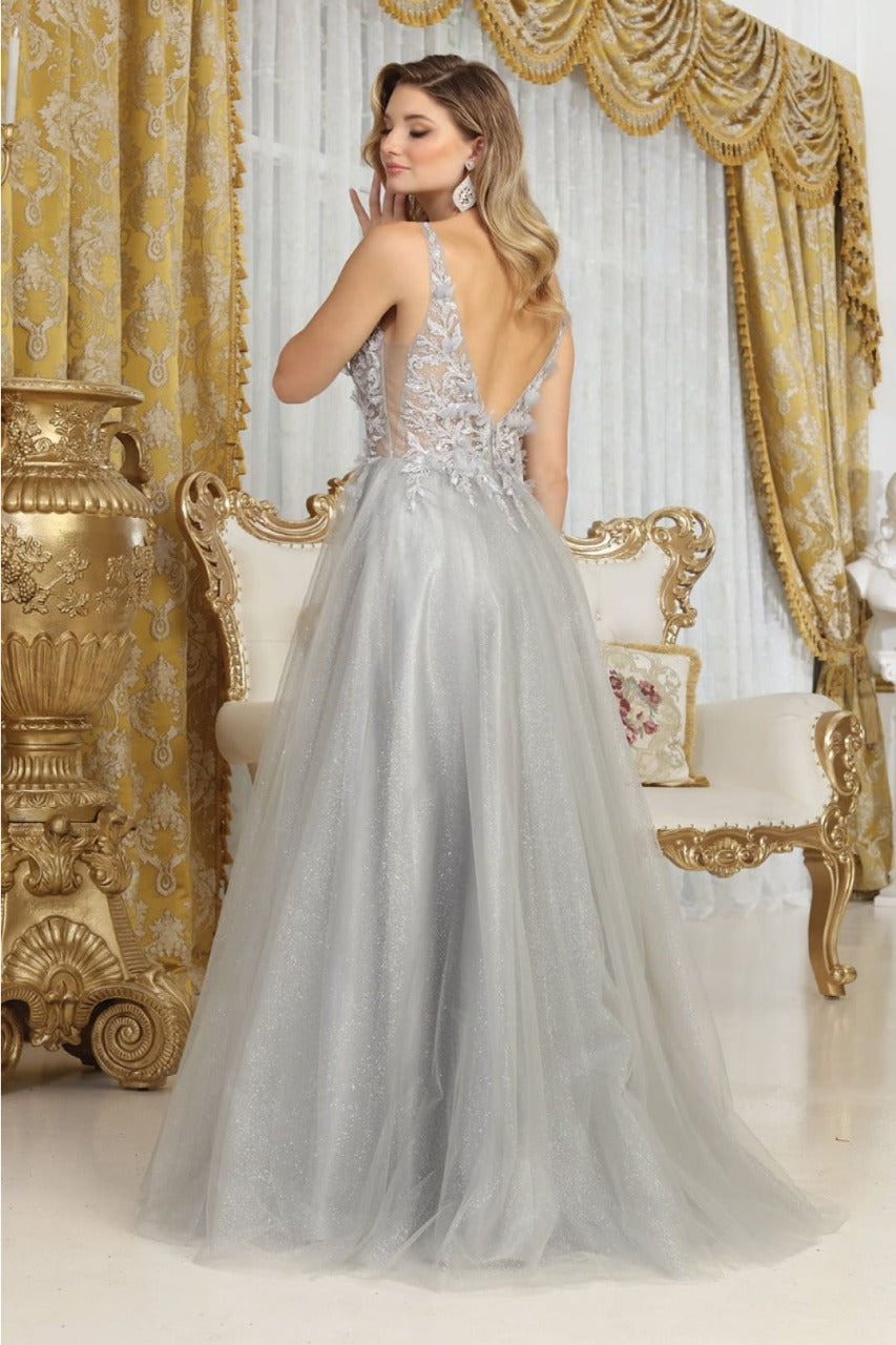 May Queen MQ2015 Sleeveless 3D Floral Embellished Evening Tulle Gown