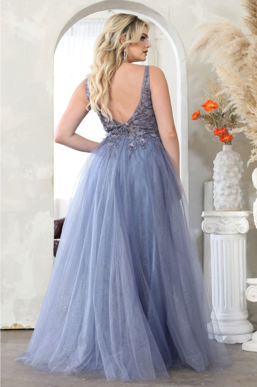 May Queen MQ2015 Sleeveless 3D Floral Embellished Evening Tulle Gown