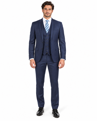 Men Dark Navy Blue Suit For Men 3 Piece Suit Slim Fit With Double Vested