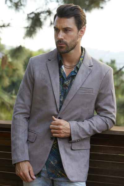 Menβs Mink Faux Suede Blazer with Double-Breasted Buttons