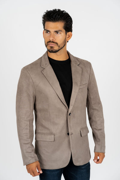 Menβs Mink Faux Suede Blazer with Double-Breasted Buttons