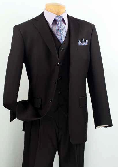 Men's Classic Three Piece Black Suit by Vinci