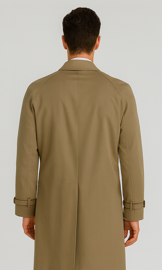 Men’s Dress Coat Tan 5 Button Front Full Length Raincoat