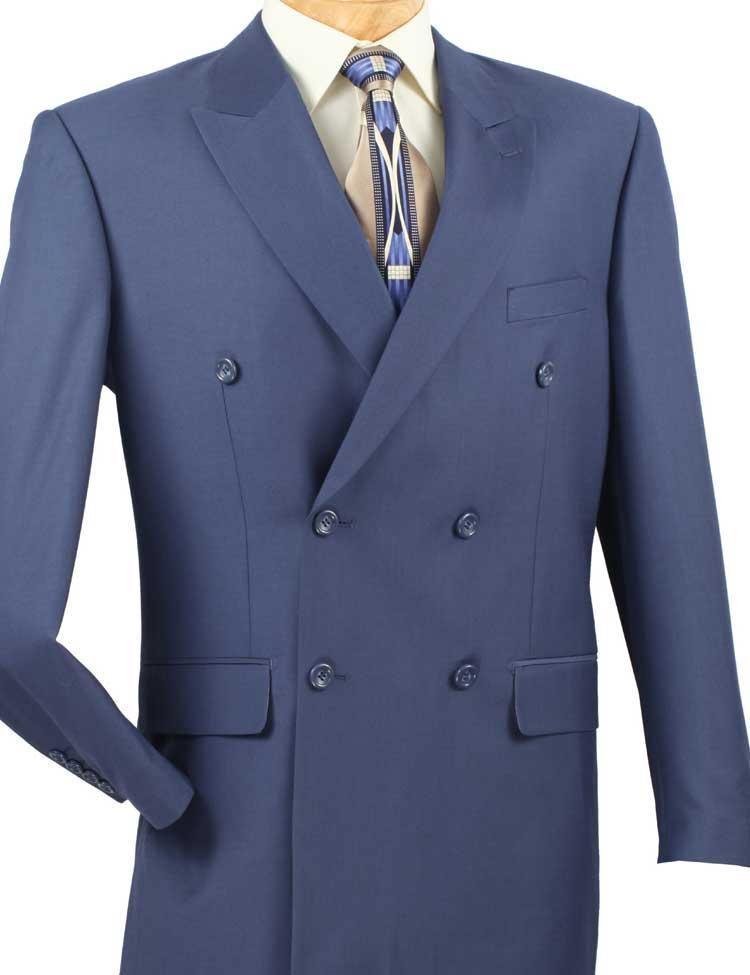 Blue Double Breasted Regular Fit Suit by Vinci