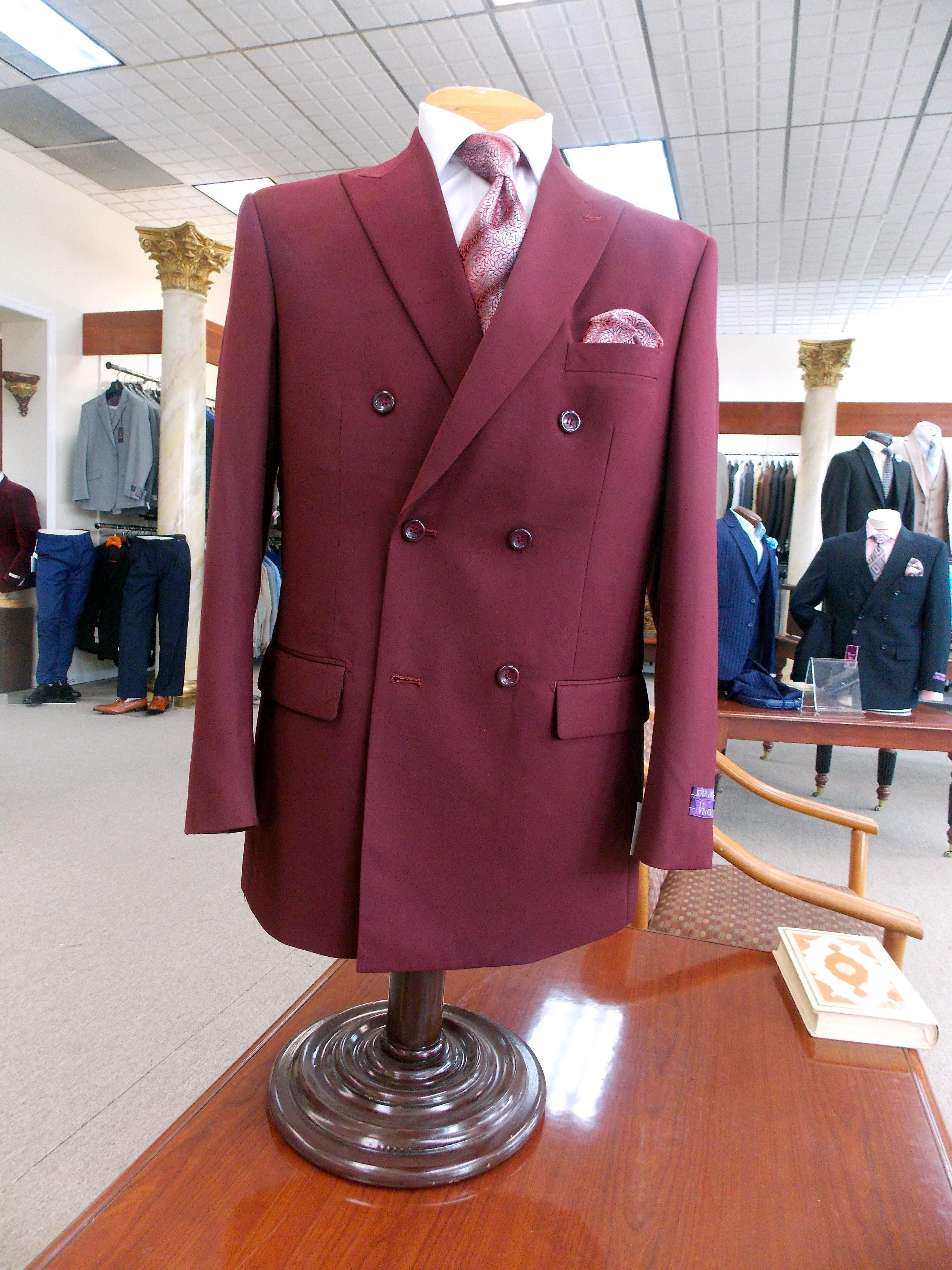 Burgundy Double Breasted Regular Fit Suit by Vinci