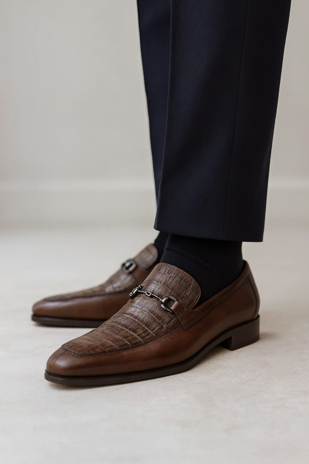 Men’s Regal Brown Crocodile & Calfskin Slip-On Shoes