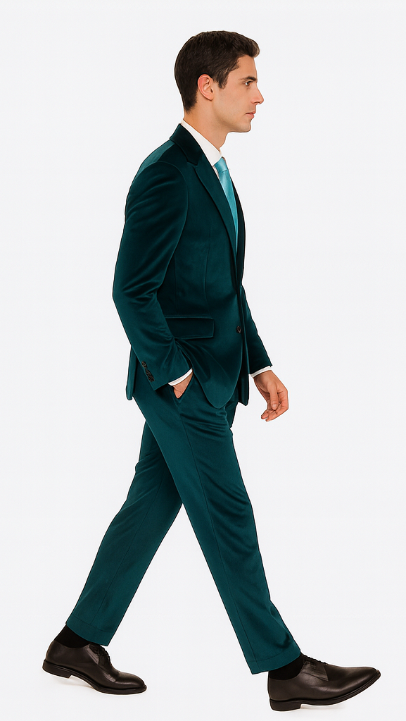 Teal Velvet Skinny Fit Suit by Tazzio
