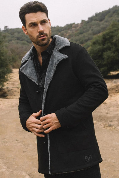 Western Style Long Black Faux Suede Coat for Men β Classic Cowboy Inspired Outerwear