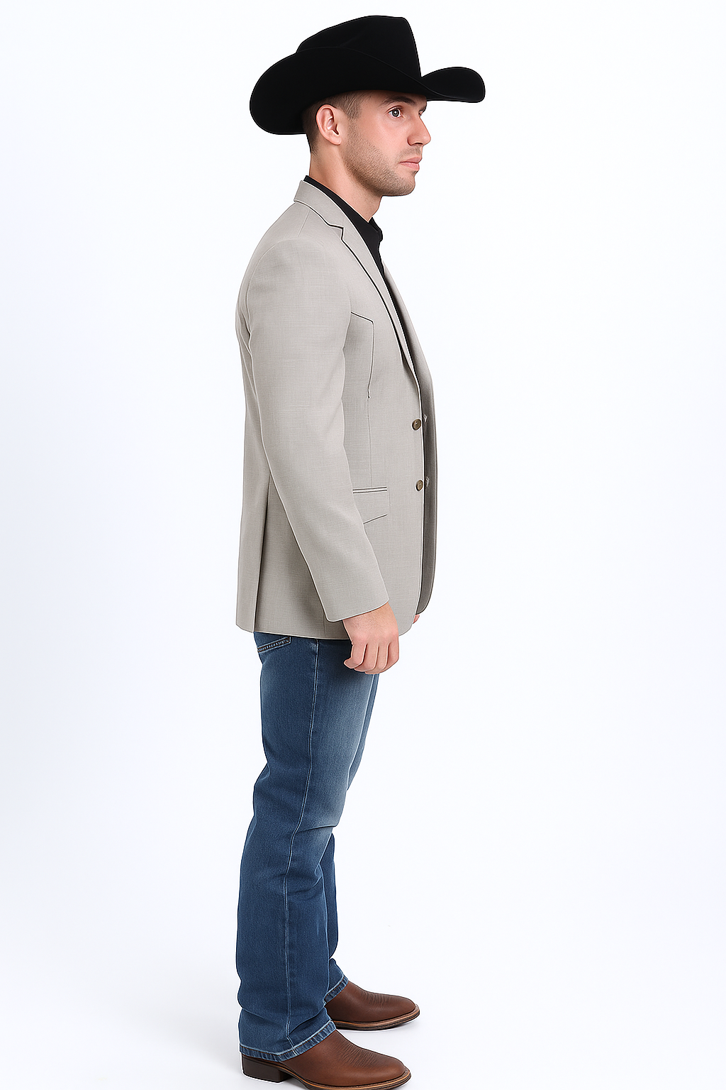 Double Button Beige Western Blazer for Men