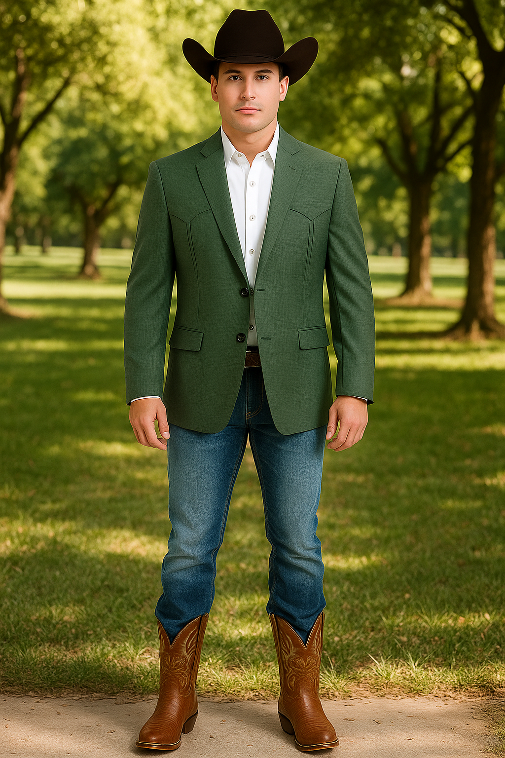 Double Button Green Western Blazer for Men