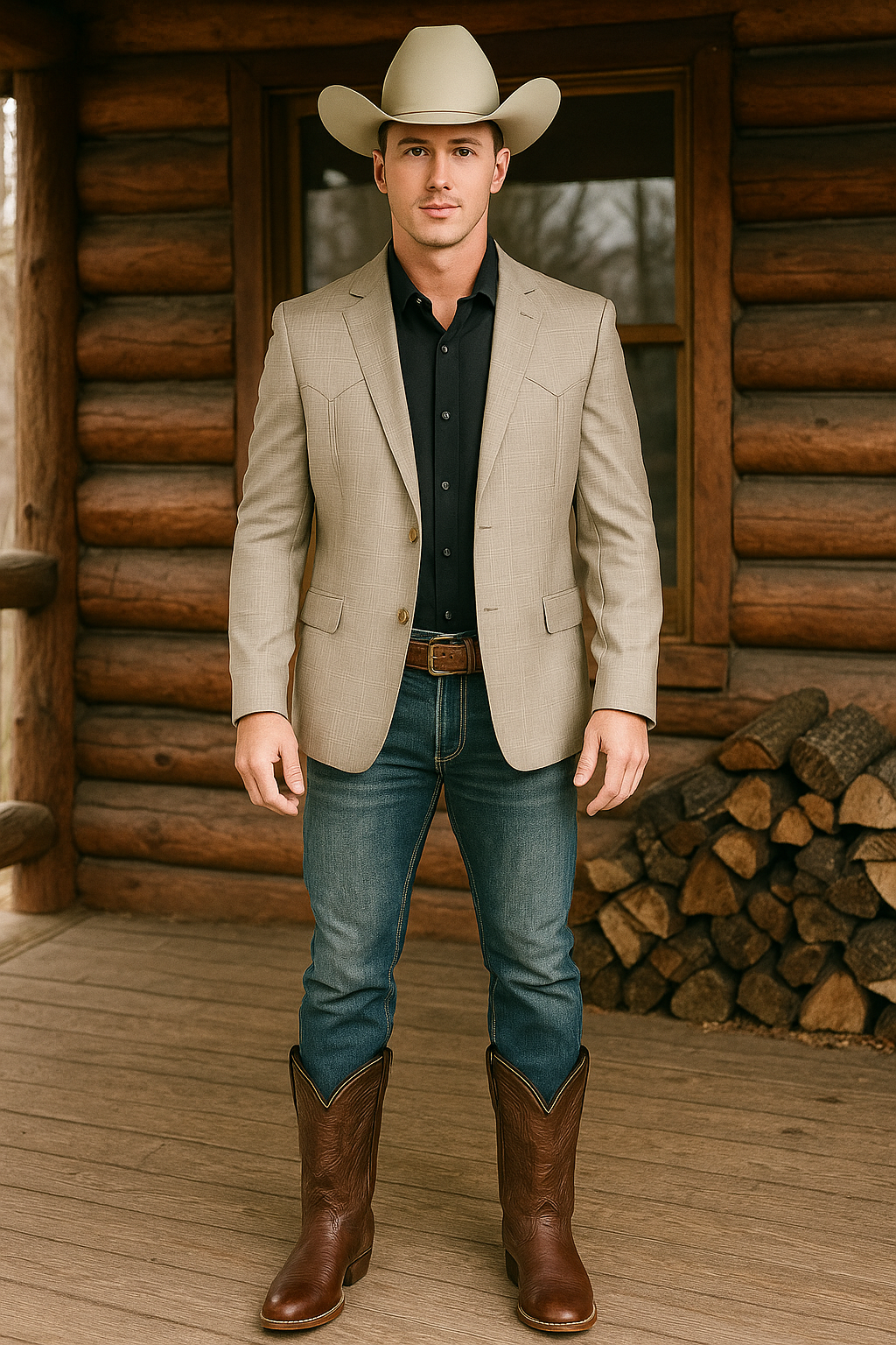 Double Button Western Taupe Blazer for Men