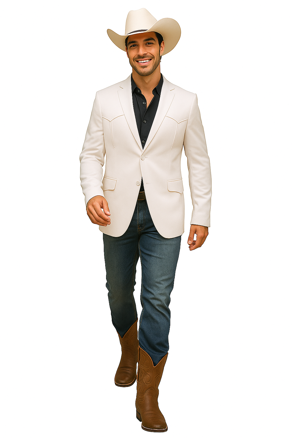 Double Button Western White Blazer