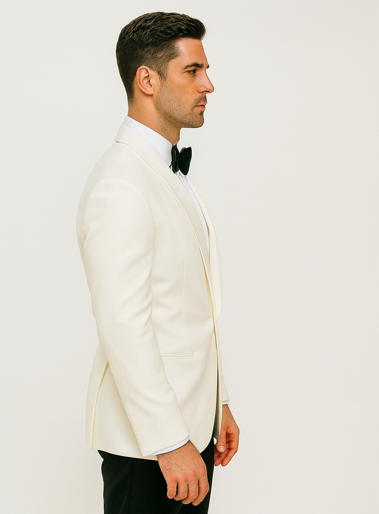 Men's Wool Feel Snow White Shawl Collar Dinner Jacket