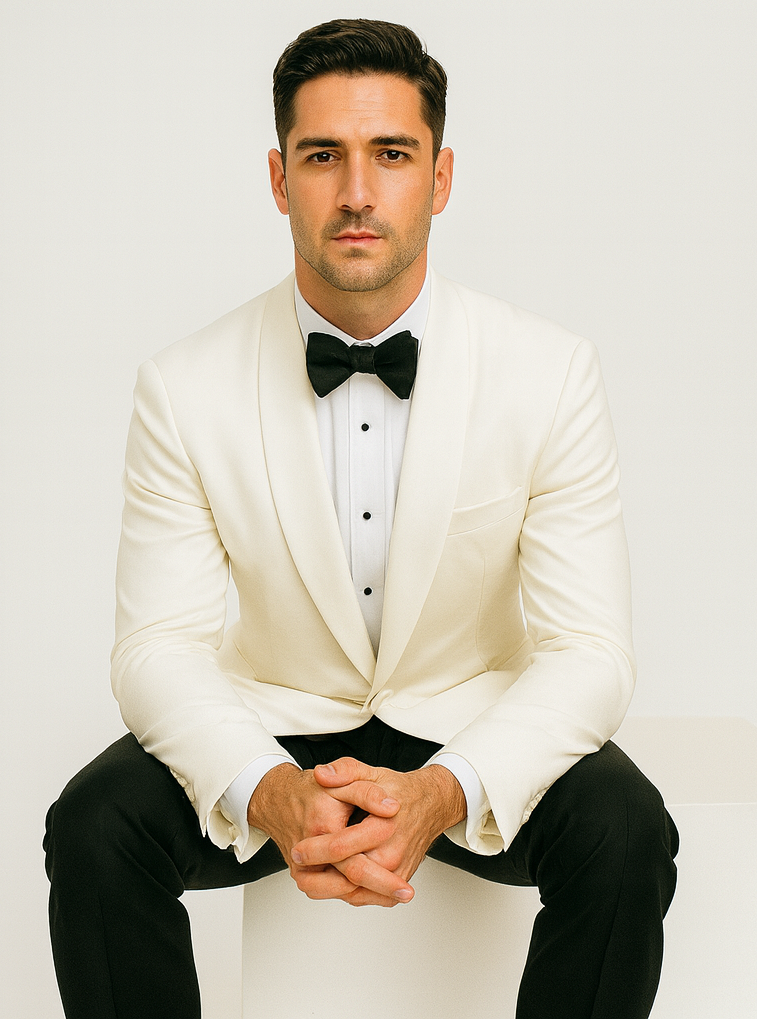 Men's Wool Feel Snow White Shawl Collar Dinner Jacket