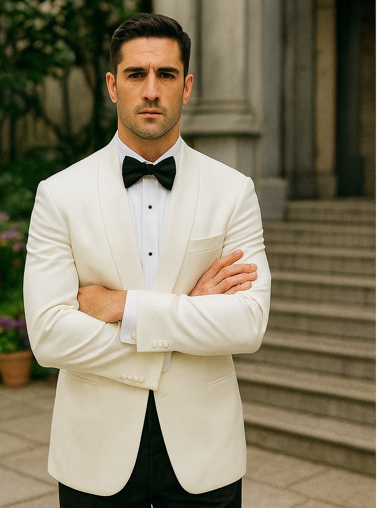 Men's Wool Feel Snow White Shawl Collar Dinner Jacket