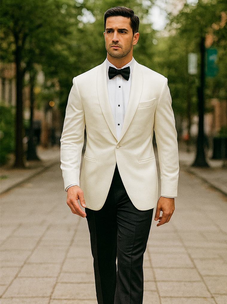 Men's Wool Feel Snow White Shawl Collar Dinner Jacket