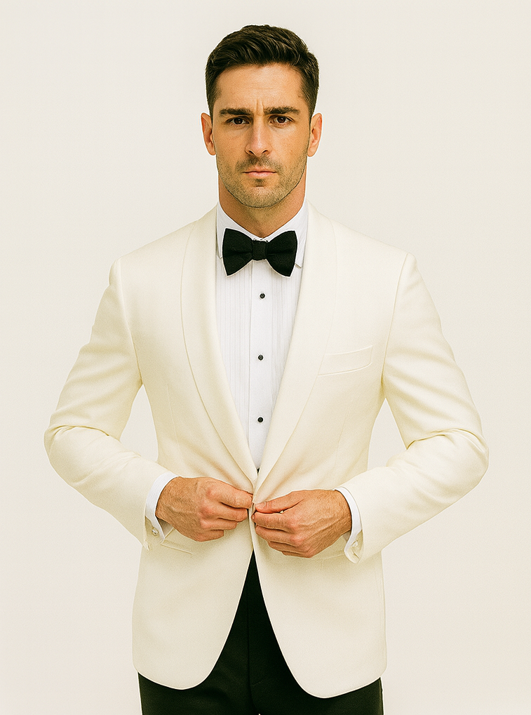 Men's Wool Feel Snow White Shawl Collar Dinner Jacket