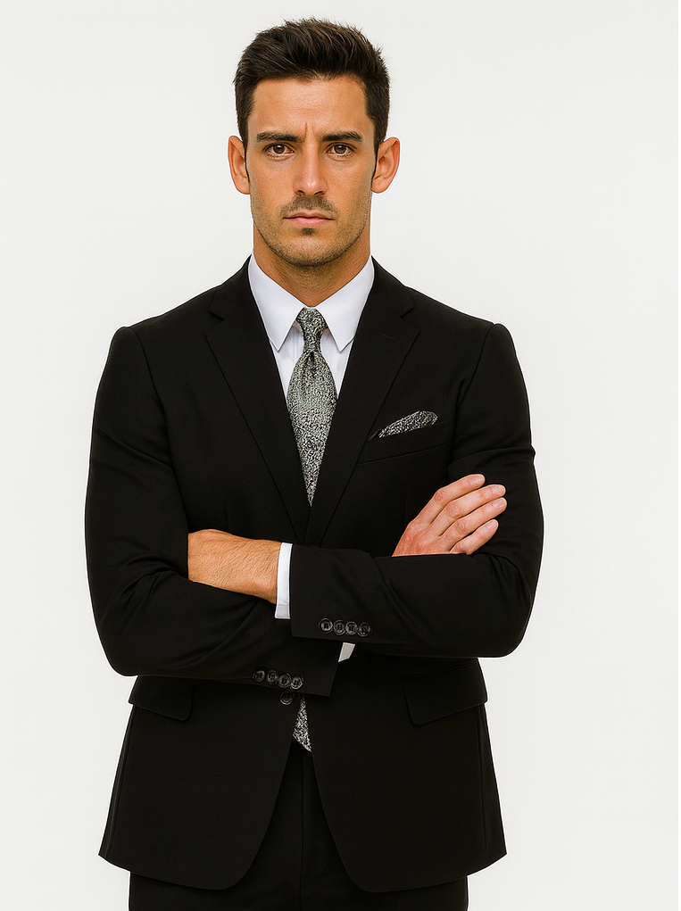 Mens Black 2 Button Linen Suit with Elbow Patches
