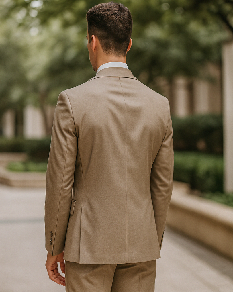 Mens 2 Button Classic Fit Pleated Pant Suit in Khaki