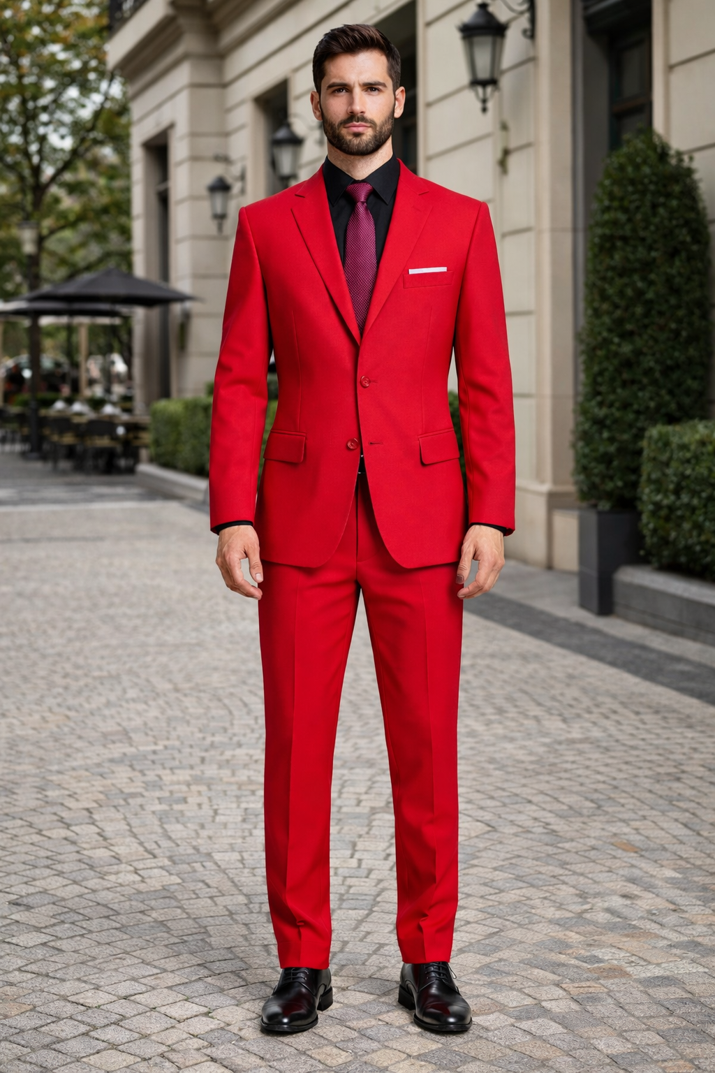 2 Button Red Poplin Suit for Men