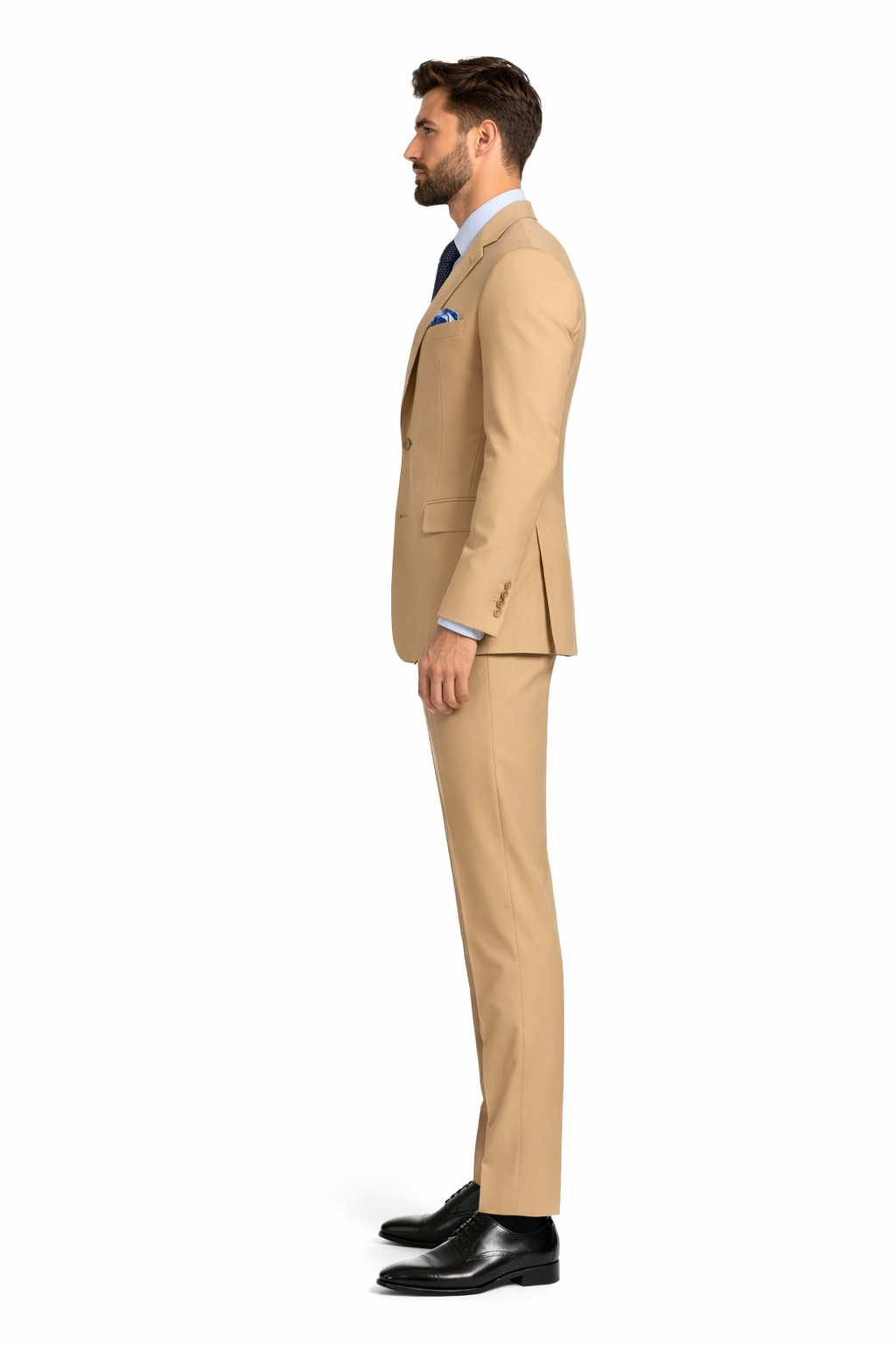 Mens 2 Button Poplin Khaki Suit