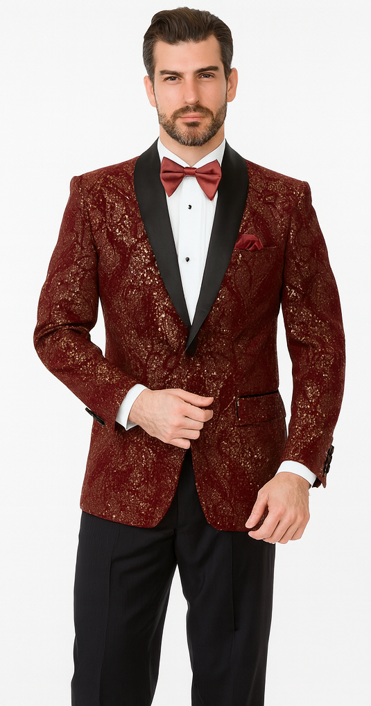 Paisley Glitter Burgundy 2 Button Tuxedo