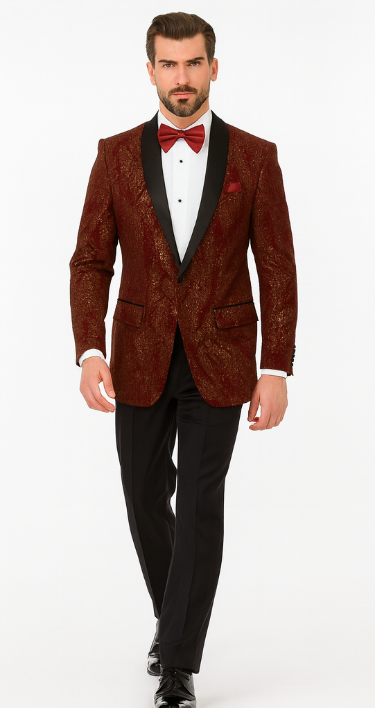 Paisley Glitter Burgundy 2 Button Tuxedo