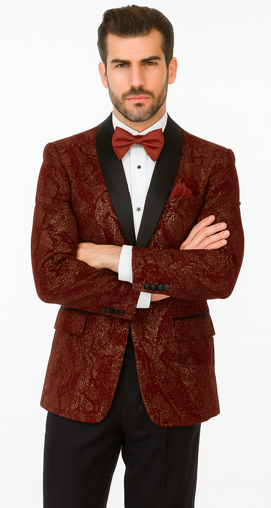 Paisley Glitter Burgundy 2 Button Tuxedo