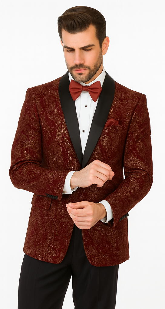 Paisley Glitter Burgundy 2 Button Tuxedo
