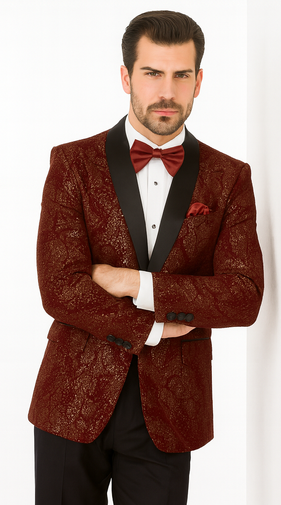 Paisley Glitter Burgundy 2 Button Tuxedo