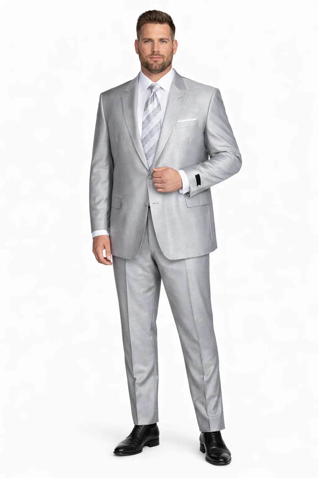 2-Button Peak Lapel Sharkskin Suit in Silver