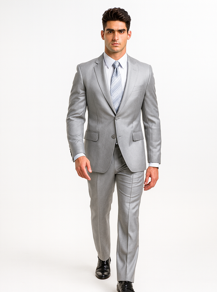 2-Button Peak Lapel Sharkskin Suit in Silver