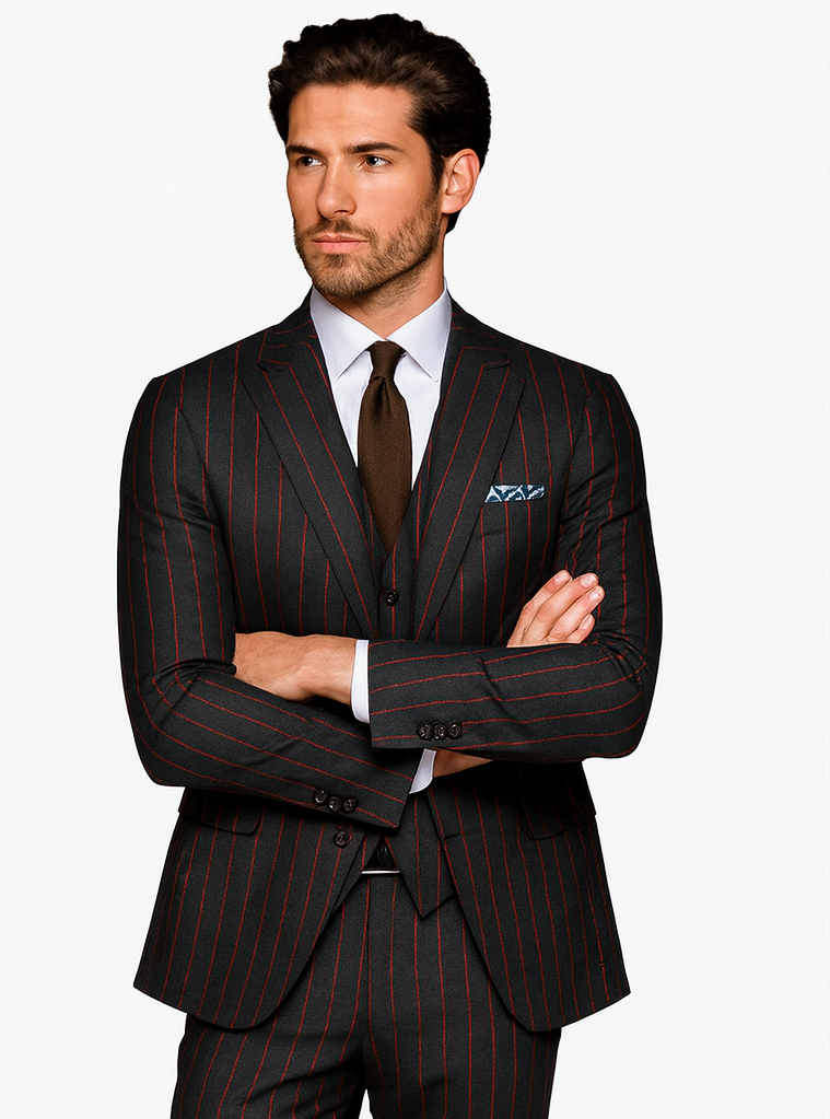 Burgundy Gangster 3 Piece Pinstripe Suit