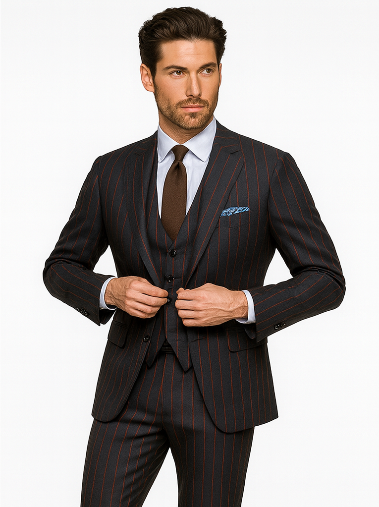 Burgundy Gangster 3 Piece Pinstripe Suit
